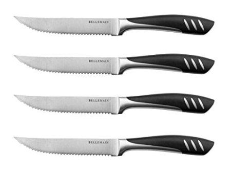 Bellemain Serrated Steak Knife Set | Meat Knife Set BBQ, Meat Knife for Table | Sharp Knife Set, Dinner Knives, Gourmet Steak Knives, Black Knife Set | Serrated Steak Knives Set of 4 Cheap