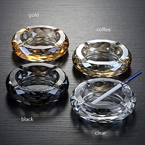 Crystal Glass Ashtray, Cigar Cigarettes Ashtray Holder Home Office Desktop Tabletop Decoration,Crystal Gold For Cheap