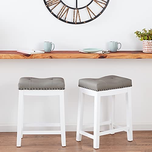 Angel Line Cambridge bar stools, 24  Set of 2, White with Gray Cushion Online Hot Sale