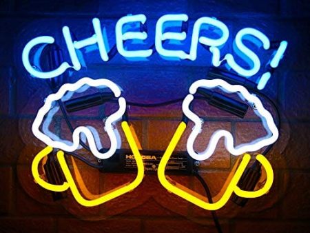 Cheers Real Glass Neon Signs Beer Bar Club Bedroom Neon Lights for Office Hotel Pub Cafe Man Cave Wedding Birthday Party Man Cave Neon Light Art Wall Lights 14.5  x 12  Blue on Sale