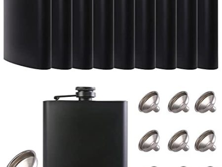 10 pcs Hip Flask for Liquor Matte Black 6oz Stainless Steel Leakproof with 10 pcs Funnel for Camping, Wedding Party For Discount