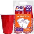 Stack Man Red [16 oz-100 Pack] Party, Cold Drink Plastic Disposable Cups, 100 Count (Pack of 1) Cheap