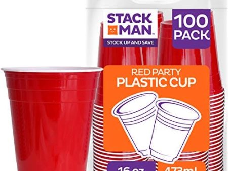 Stack Man Red [16 oz-100 Pack] Party, Cold Drink Plastic Disposable Cups, 100 Count (Pack of 1) Cheap