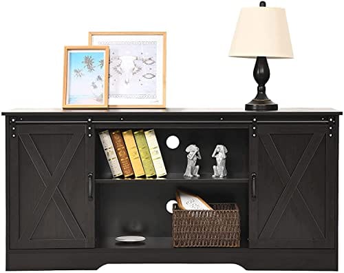 4 EVER WINNER Buffet Cabinet with Storage and Barn Doors, Farmhouse Coffee Bar Cabinet Sideboard Buffet Storage Cabinet for Living Room Dinning Room Kitchen Storage Cabinets, Espresso on Sale