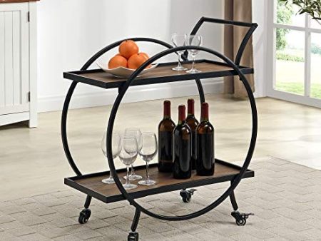 FirsTime & Co. Black and Brown Odessa Bar Cart, 2 Tier Mobile Mini Bar, Kitchen Serving Cart and Coffee Station with Storage for Liquor, Metal and Wood, Modern Online Hot Sale