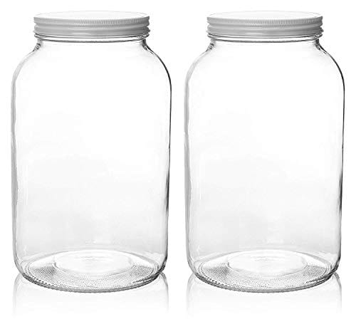 kitchentoolz 2 Pack 1 Gallon Glass Large Mason Jars Wide Mouth with Airtight Metal Lid, Safe for Fermenting Kombucha Kefir Kimchi, Pickling, Storing and Canning, Dishwasher Safe, Made in USA For Sale