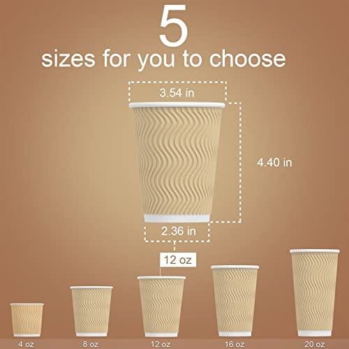 Luckypack Hot Paper Cups_12 oz Disposable Insulated Corrugated Sleeve Ripple Wall Paper Cup for Drink，Hot Coffee Cups （100,12oz Cups） (Brown) on Sale