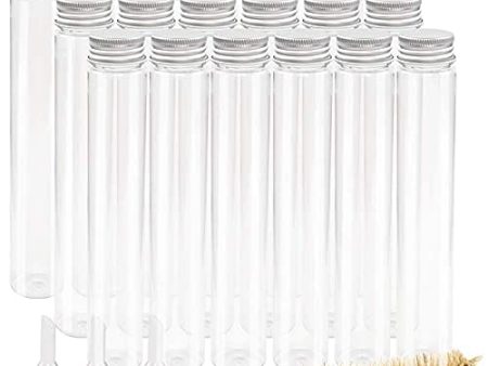 DEPEPE 18pcs 115ml Clear Flat Plastic Test Tubes with Screw Caps 30 x 180mm with 3 Funnels and 1 Brush, Large Test Tubes Containers for Bath Salt Candy Storage on Sale