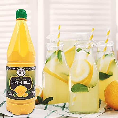 2 Pack 100% Lemon Juice Freshly Squeezed NO Added Water 33.8oz Not From Concentrate - Appx 40 Freshly Squeezed Lemons in Each Bottle - Kosher Food - Kosher Select Supply