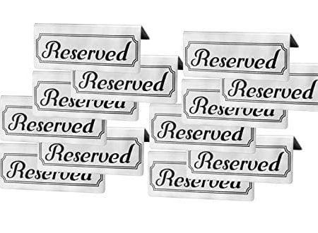 Stainless Steel Reserved Table Signs (12-Pack); 4.75-Inch by 2-Inch Tent Style Silver Signs with Black Print Online