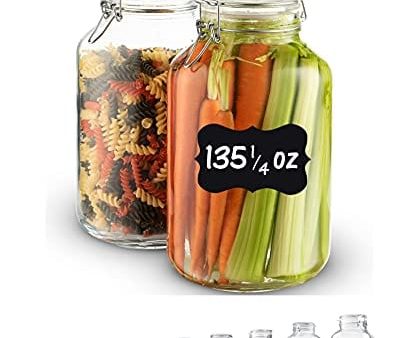 Bormioli Rocco Glass Fido Jars - 135¼ Ounce (4 Liter) with hermetically Sealed hinged Airtight lid for Fermenting, Preserving, Bulk - dry Food Storage, With Paksh Novelty Chalkboard Label Set (2 Pack) Online