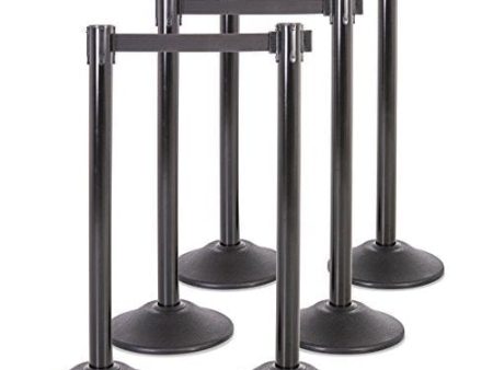 US Weight Heavy Duty Premium Steel Stanchion with Extended 13-Foot Retractable Belt – Black – Six Pack on Sale