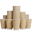 Luckypack Hot Paper Cups_12 oz Disposable Insulated Corrugated Sleeve Ripple Wall Paper Cup for Drink，Hot Coffee Cups （100,12oz Cups） (Brown) on Sale