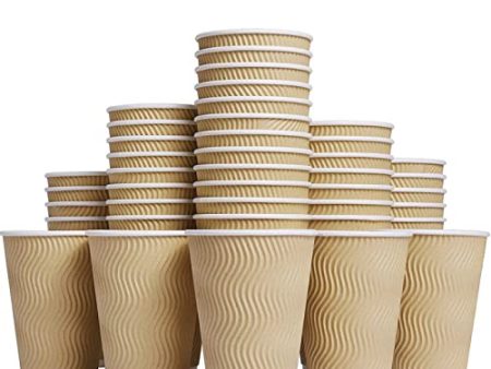 Luckypack Hot Paper Cups_12 oz Disposable Insulated Corrugated Sleeve Ripple Wall Paper Cup for Drink，Hot Coffee Cups （100,12oz Cups） (Brown) on Sale