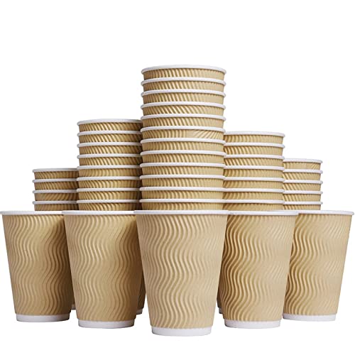 Luckypack Hot Paper Cups_12 oz Disposable Insulated Corrugated Sleeve Ripple Wall Paper Cup for Drink，Hot Coffee Cups （100,12oz Cups） (Brown) on Sale