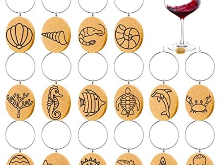 Gnollko 16pcs Beach Wine Glass Charms,Cork Wine Charms for Stem Glasses,Wine Glass Markers Tags,Wine Tasting Party Gifts Favors Decorations Supplies Discount