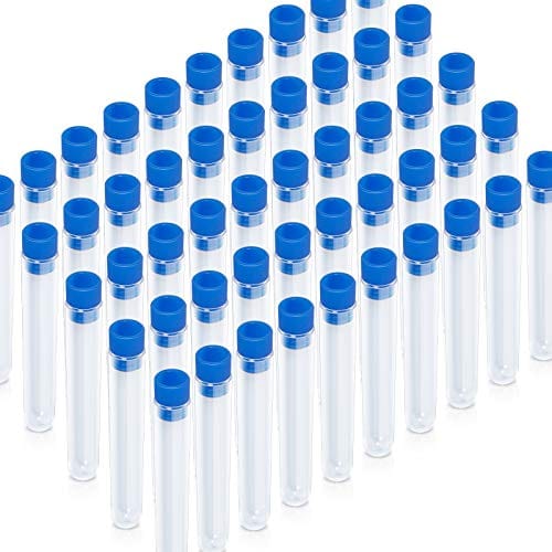 Teenitor 50 Pack Clear Plastic Test Tubes with Blue Caps, 13×78mm, Great for Halloween Party Cheap