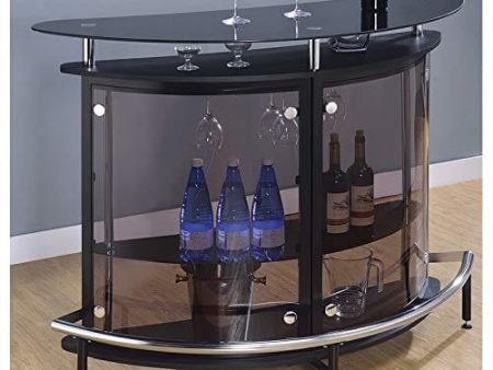 BOWERY HILL Contemporary Glass Home Bar in Black and Chrome Sale