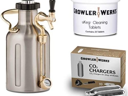 GrowlerWerks uKeg Carbonated Growler 64oz Stainless Steel - 10 CO2 Chargers - 25 Cleaning Tablets Online