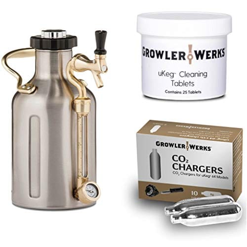 GrowlerWerks uKeg Carbonated Growler 64oz Stainless Steel - 10 CO2 Chargers - 25 Cleaning Tablets Online