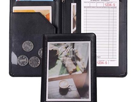 Black Faux Leather Waiter or Waitress Serving Book Organizer Wallet, Restaurant Receipt or Money Check Holde (Black 8  ×5  inch) Cheap