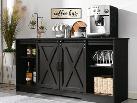 4 EVER WINNER Buffet Cabinet with Storage and Barn Doors, Farmhouse Coffee Bar Cabinet Sideboard Buffet Storage Cabinet for Living Room Dinning Room Kitchen Storage Cabinets, Espresso on Sale