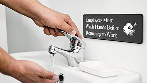 Employees Must Wash Hands Sign - 3  x 9  - Ideal for Wall, Door or Sink- Perfect Signs for Staff Bathroom, Washing Station, Restaurant or Commercial Kitchen for Food Health and Safety Compliance Online