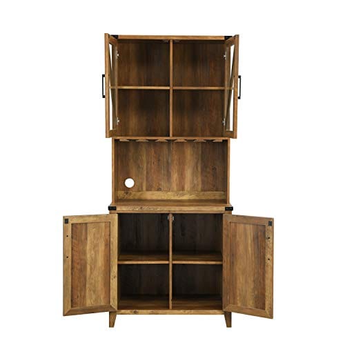 Bar Cabinet with Upper Glass Cabinet and Reclaimed Barn Wood Finish Online Sale