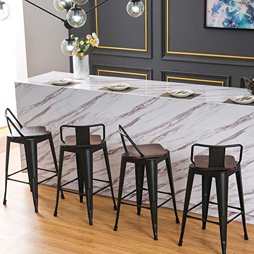 Changjie Furniture Swivel Metal Bar Stools Kitchen Counter Height Stools Industrial Barstools Set of 4 (Swivel 24 inch,Matte Black Wooden) Online now