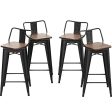 Changjie Furniture Swivel Metal Bar Stools Kitchen Counter Height Stools Industrial Barstools Set of 4 (Swivel 24 inch,Matte Black Wooden) Online now