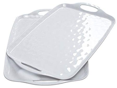 TP Serving Tray with Handles, Large Rectangle Melamine Serving Platter Set of 2, White (19” x 12”) For Cheap