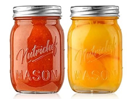 NutriChefKitchen Mason Jars with Lids - 16oz DIY Magnetic Spice Jar Glass Container w Airtight Lid and Band - Ideal for Meal Prep, Overnight Oats,Jelly,Jam, Honey,Candles,Crafts,Wedding Favors (2 Pcs) Sale