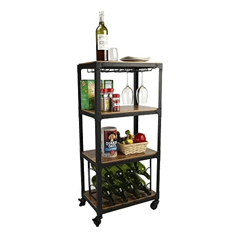 Mind Reader Mobile Kitchen Cart with Wine Rack and Stemware Storage, Black Cheap