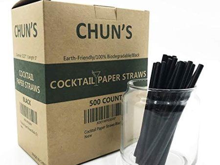 Paper Cocktail Straws 5 inch - 500 ct. Biodegradable Small Black Paper Drinking Straws Bulk, FSC certified, Food Grade Safety for Short Drinks, Restaurant, Bar, Food Services Fashion