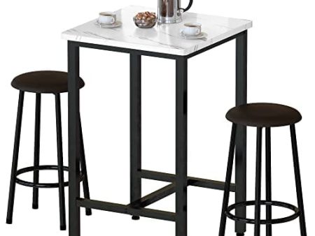 DKLGG 3-Piece Bar Table Set, 24  Square Counter Height Pub Table Dining Table Set with PU Leather Stools, Small Kitchen Table Bar Table and Chairs Set for Living Room, Kitchen, Small Space Cheap