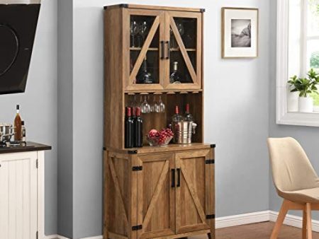 Bar Cabinet with Upper Glass Cabinet and Reclaimed Barn Wood Finish Online Sale