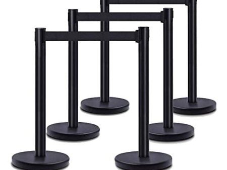 Heavy Duty Crowd Control Stanchion - DuraSteel Premium Steel Black Stanchions - 6.5 Feet Black Retractable Belt - Safety Barrier Stands & Line Dividers - Set of 6 on Sale