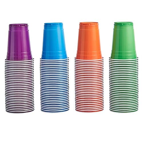 AmazonCommercial Plastic Cups, 16oz, Orange, Light Blue, Purple, Lime Green, Pack of 120 For Discount