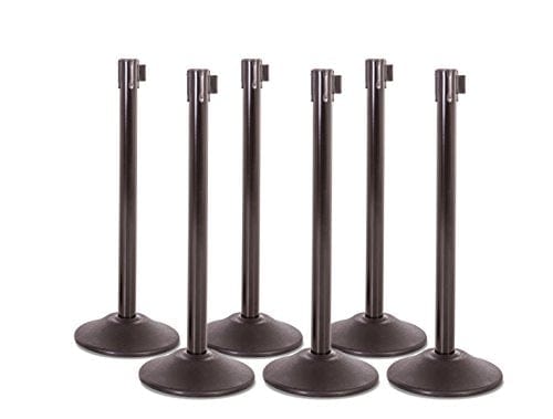 US Weight Heavy Duty Premium Steel Stanchion with Extended 13-Foot Retractable Belt – Black – Six Pack on Sale