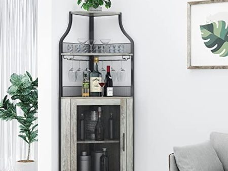 Amyove Corner Bar Cabine, Wine Cabinet with Removable Shelves (Grey) Hot on Sale