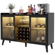 Auromie Wine Bar Cabinet with Led Light, Home Coffee Cabinet with Wine and Glass Rack, Kitchen Buffet Sideboard with Storage Shelves, Freestanding Liquor Cabinet for Living Room, Dining Room, Black Cheap