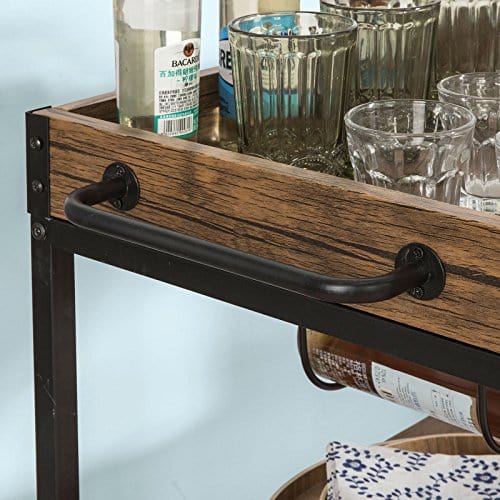 Haotian FKW56-N, Bar Serving Cart, Home Myra Rustic Mobile Kitchen Serving cart with Removable Tray, Industrial Vintage Style Wood Metal Serving Trolley (Brown) For Cheap