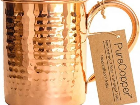 100% Copper Mug for Moscow Mule - 16oz Hammered Pure Copper Thick Straight Wall on Sale