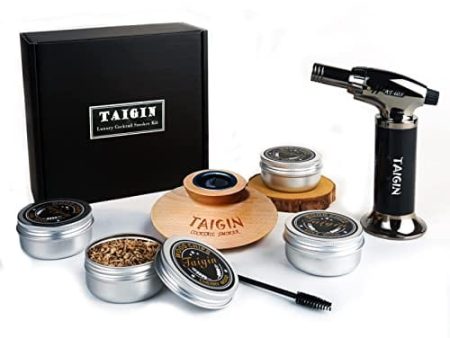 Cocktail Smoker Kit with Torch, Four Kinds of Wood Chips for Whiskey and Bourbon. Infuse Cocktails, Wine, Whiskey, Cheese, Salad and meats. For Your Friends, Husband, Dad.（No Butane） Supply