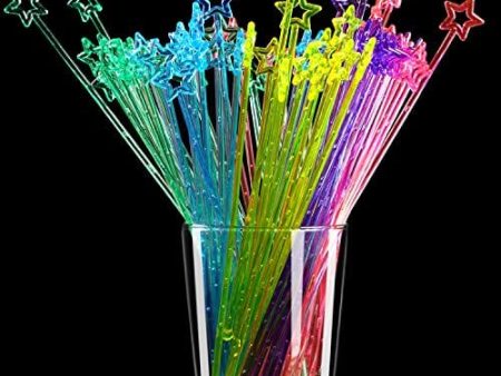 100 Pieces 9.1 Inch Swizzle Sticks Cocktail Stirrers Plastic for Bar Disposible Plastic Star Top Crystal Swizzle Sticks (Multicolor) For Cheap