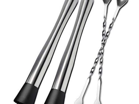 10 Inch Stainless Steel Cocktail Muddler and Mixing Spoon, 4 Pieces Home Bar Tool Bartender Set for Cocktails Mojitos Ice Fruit Drinks Online