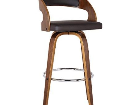 Armen Living Shelly 26  Counter Height Barstool in Brown Faux Leather and Walnut Wood Finish Online