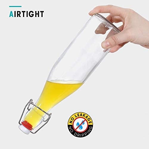 [ 8 Pack ] Swing Top Glass Bottles - 16 oz Flip Top Beer Brewing Bottles for 2nd Fermentation, Kombucha, Kefir, Vanilla Extract, Coquito, Liquor, Juice, Tea - Airtight Caps, Bonus 2 Bottle Pourers Online