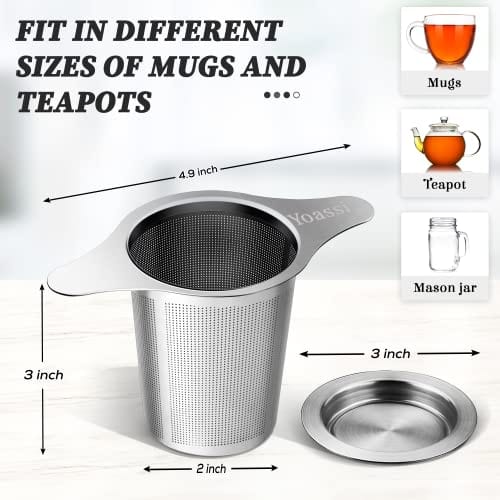 Yoassi Extra Fine 18 8 Stainless Steel Tea Infuser Mesh Strainer with Large Capacity & Perfect Size Double Handles for Hanging on Teapots, Mugs, Cups to Steep Loose Leaf Tea and Coffee For Discount