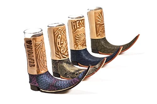 ( 3 Pack ) Mexican Leather Mini Boot Tequila Shot - Original Artisan Bota Tribalera para Tequila (Assorted Colors) Supply